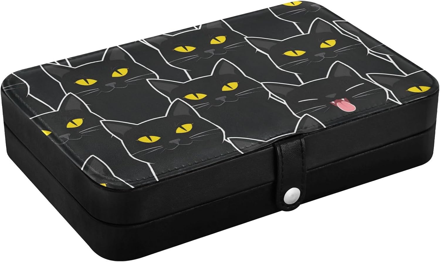 senya Leather Jewelry Box, Black Cats Pattern Necklace Ring Earrings Storage Organizer for Women Travel Jewelry Organizer