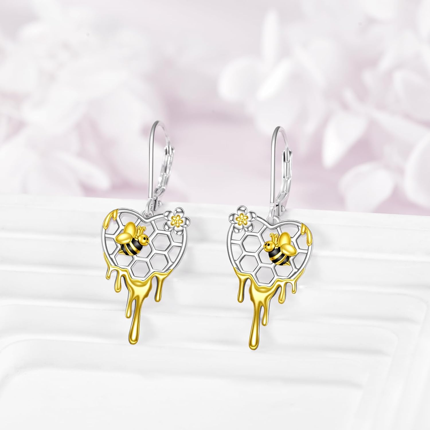 Bee Earrings Gifts Sterling Silver Bumble Bee and Honeycomb Dangle Earrings Jewelry Christmas Gifts for Women - Image 3