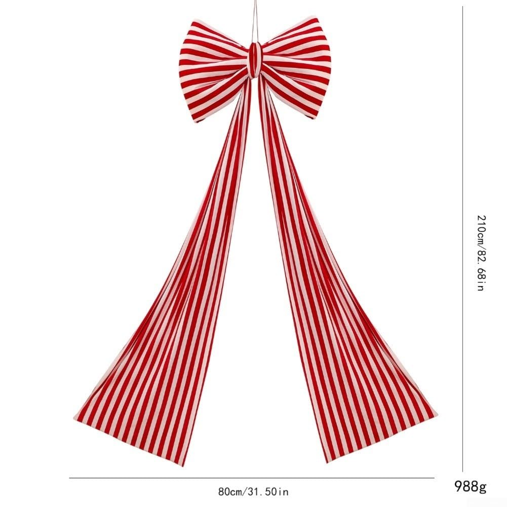Adorno de árbol de Navidad con lazo rojo a cuadros, tela de 40 x 110 cm (80
