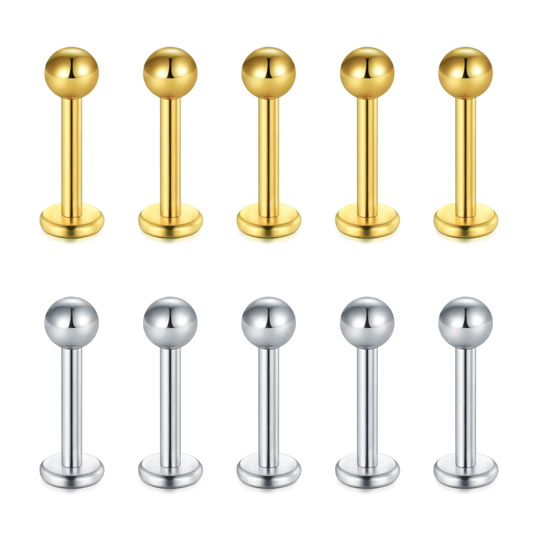 Briana Williams 10pcs 1.2mm 316L Acero Inoxidable Labret Labio Piercing Tragus Helix cartílago Pendiente Barbell Stud, 6-8 mm Longitud de la Barra — view 6