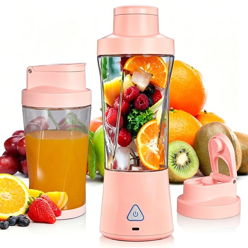 Personal Blender Mini frullatore portatile senza fili, senza fili, 360 Watt, per frullati, succhi appena spremuti, 6000 mAh, autopulente e senza BPA, con 6 lame affilate, rosa carino