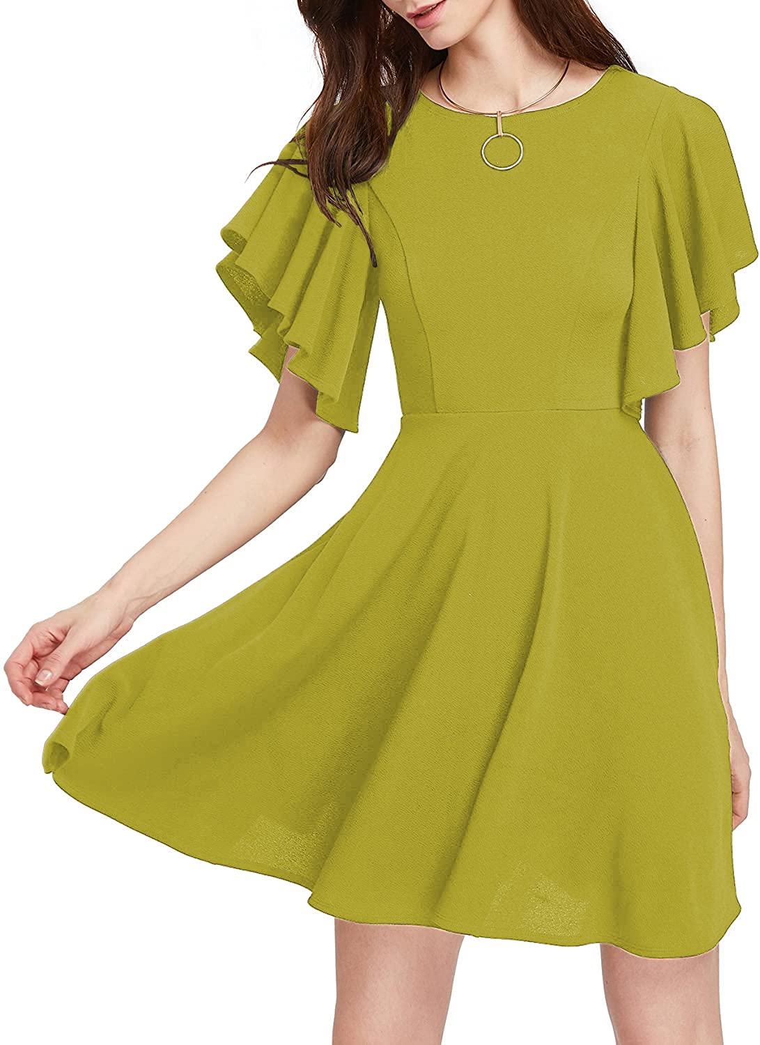 HongyuAmy Women's Casual A Line Swing Flared Flutter Sleeve Cocktail Party Dress