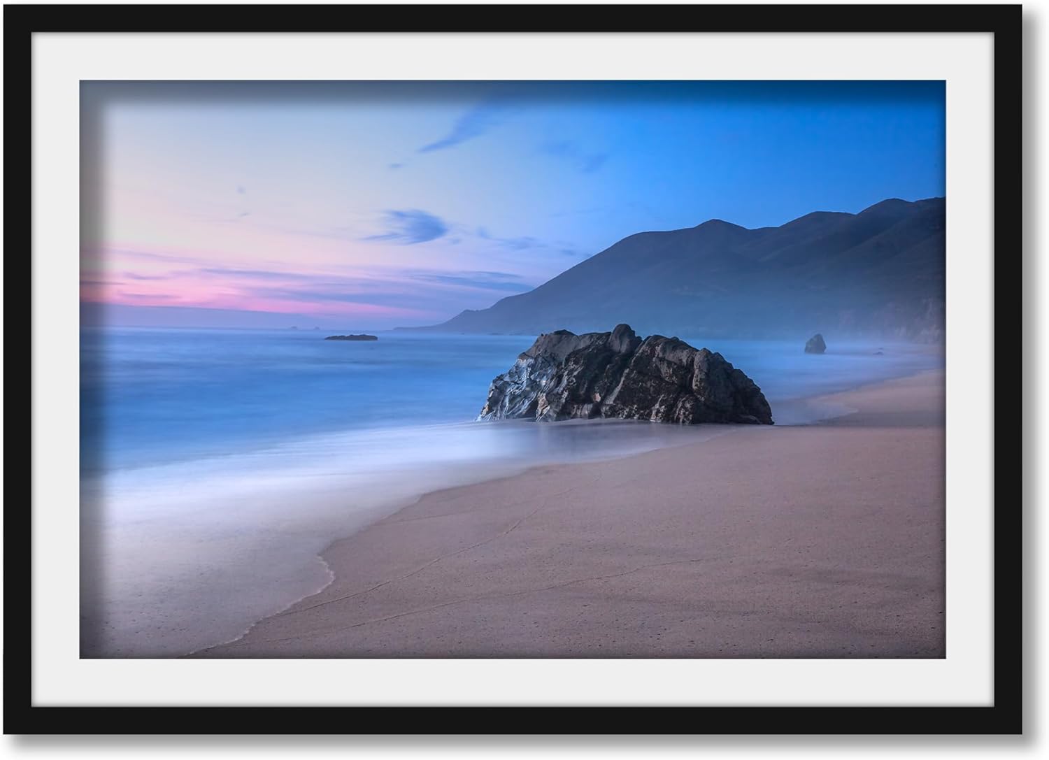 Coastal Framed Print (Ready to Hang) Picture of Boulder on Beach at Sunset in Big Sur California Pacific Ocean Wall Art West Coast Decor (2" Mat, 24" x 36")