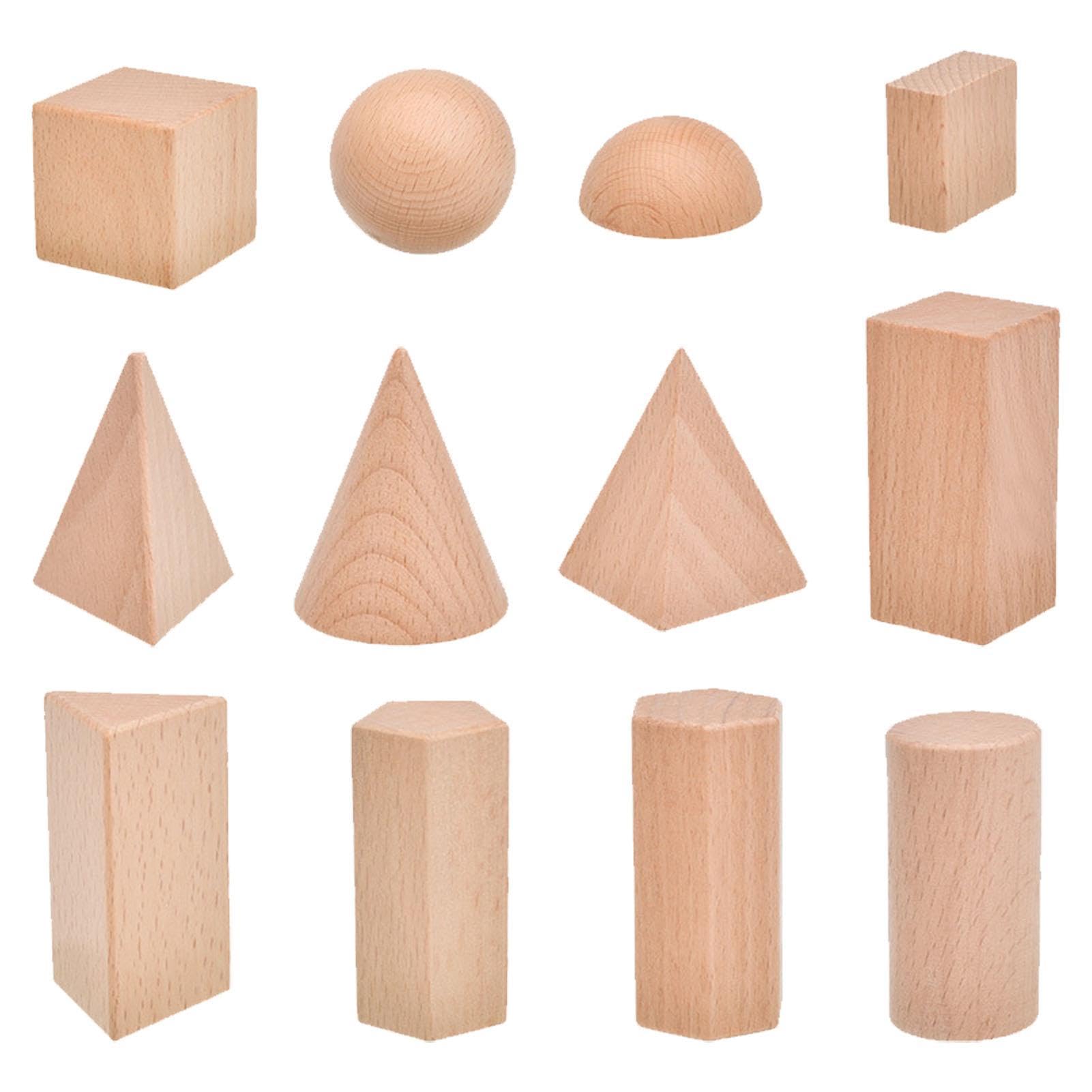 Wooden Geometric Solids,Primary Color Geometric Shapes Blocks - Solid Geometric Shapes Shape Blocks Geometry Miniature Set Math & Geometry Education