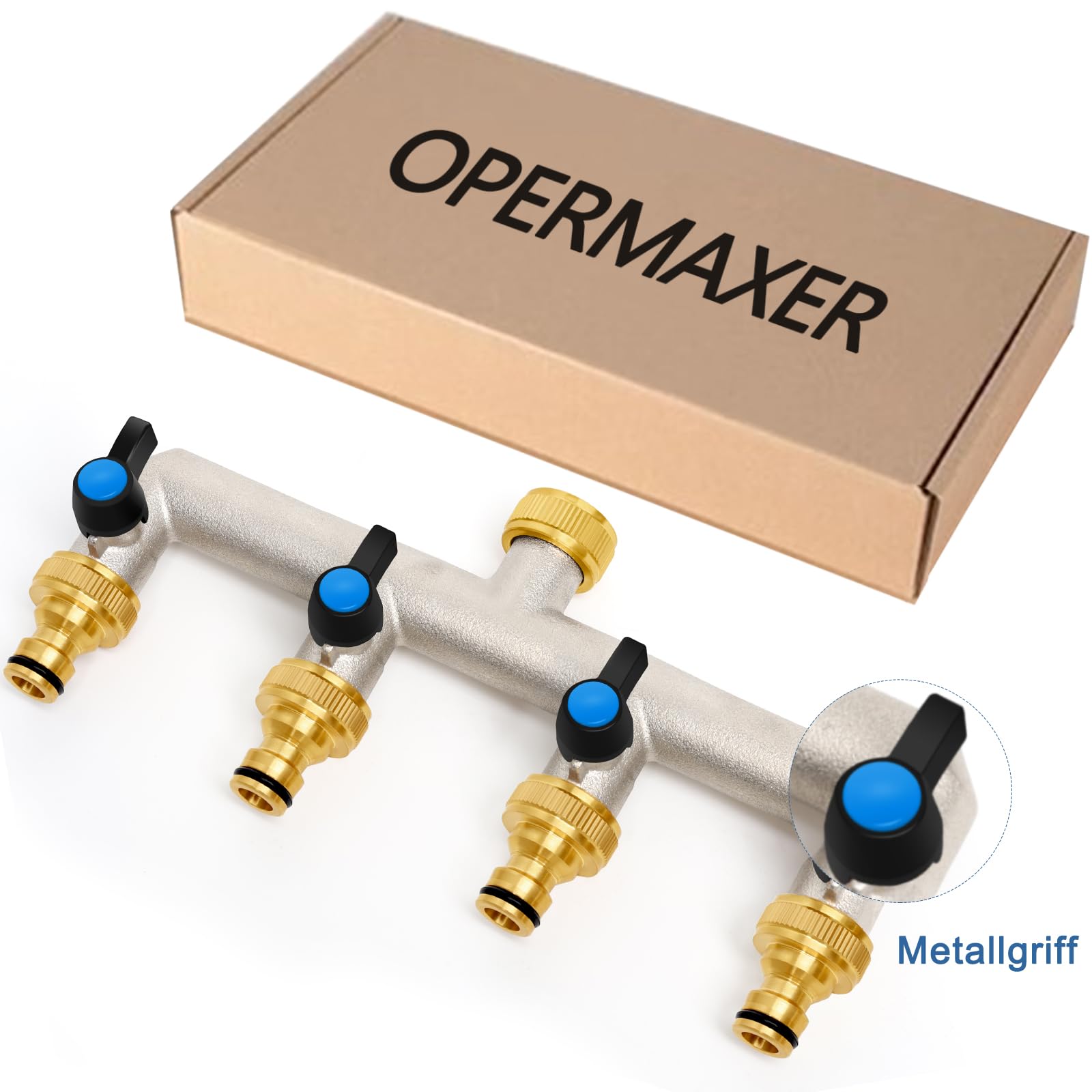 3-weg kraan, 3/4 inch messing wateraansluiting verdeler, adapter 1/2 inch tuinslang met kogelkraan voor het instellen en afsluiten van de waterstroom, waterverdeler voor 3 apparaten/tuinslangen
