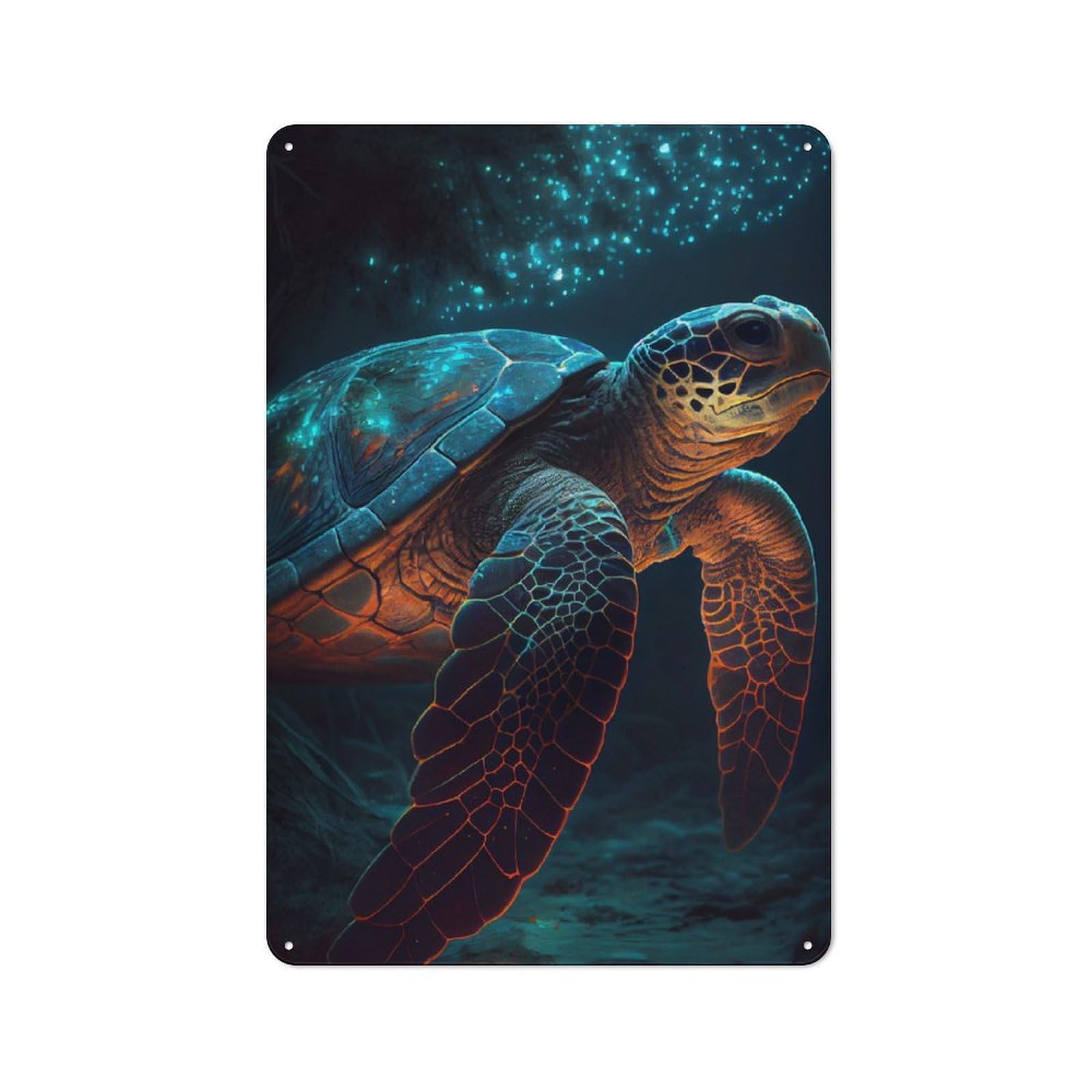 Metal Sign 30x20cm with Turtle Animal Glowing for Pub Or Café, Vintage Decor, for Metal Sign Collectors, for Garage And Workshop Walls