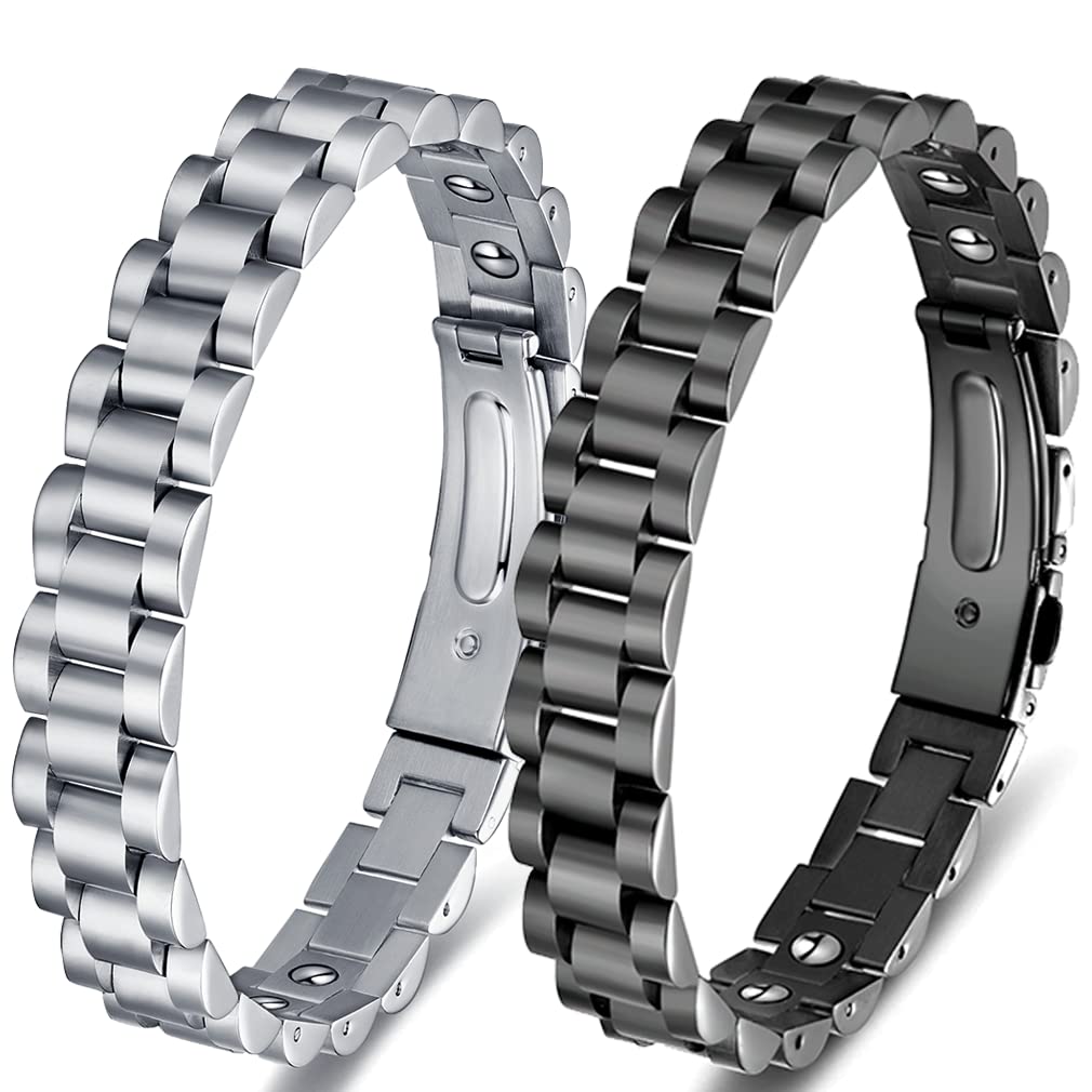 Vicmag 2PCS Lymph Drainage Magnetic Bracelets for Men Imagineitem Lymph Detox Anti Swelling Bracelet Titanium Steel Magnet Therapy for Arthritis Pain Relief Carpal Tunnel Joint