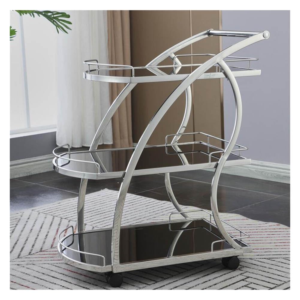 asdchZen Storage Cart Wrought Iron Trolley, Hotel Service Car, Restaurant/Bar Dedicated 3-Layer Trolley Tempered Glass Panel Cart, Hot Pot, Storage Cart,Silver,a