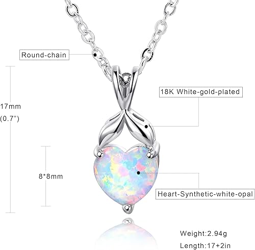 Vista 4 de VOLUKA Collar con colgante de ópalo de fuego blanco para mujer, piedra natal de piedras preciosas, regalos para niñas
