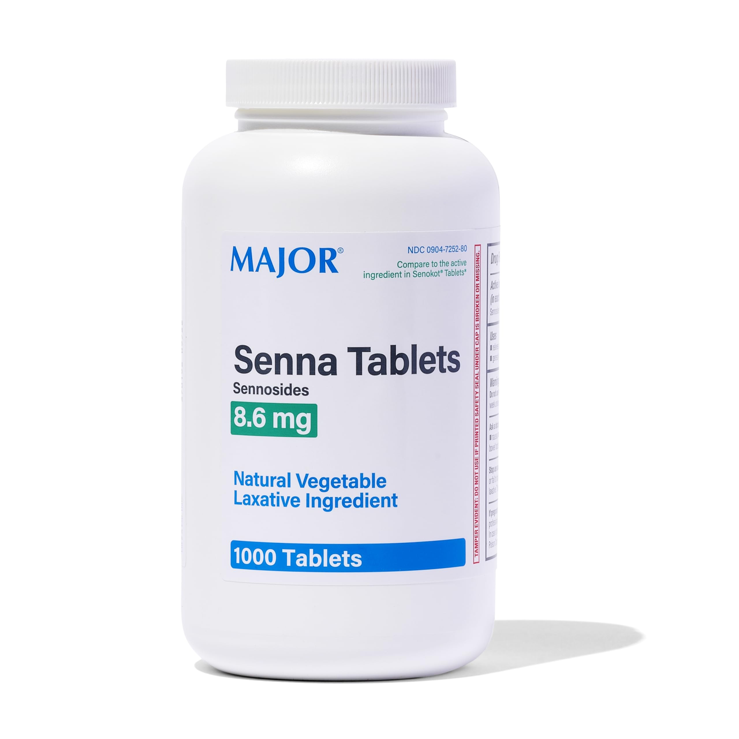 Major Senna 8.6 mg Natural Vegetable Laxative Tablets - Made With Sennosides - 1000-Count