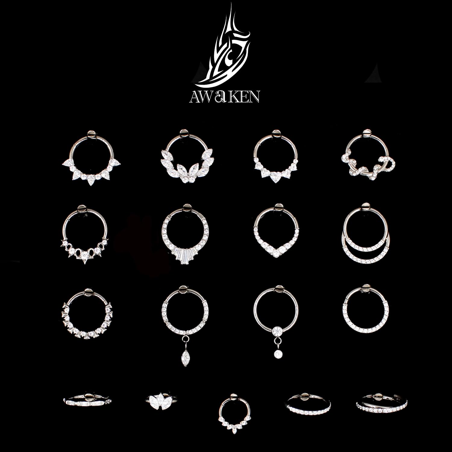 AWAKEN Piercing Cerchio Clicker in Titanio Anello con Cristalli Helix Clicker Ring Nostril Tragus Conch