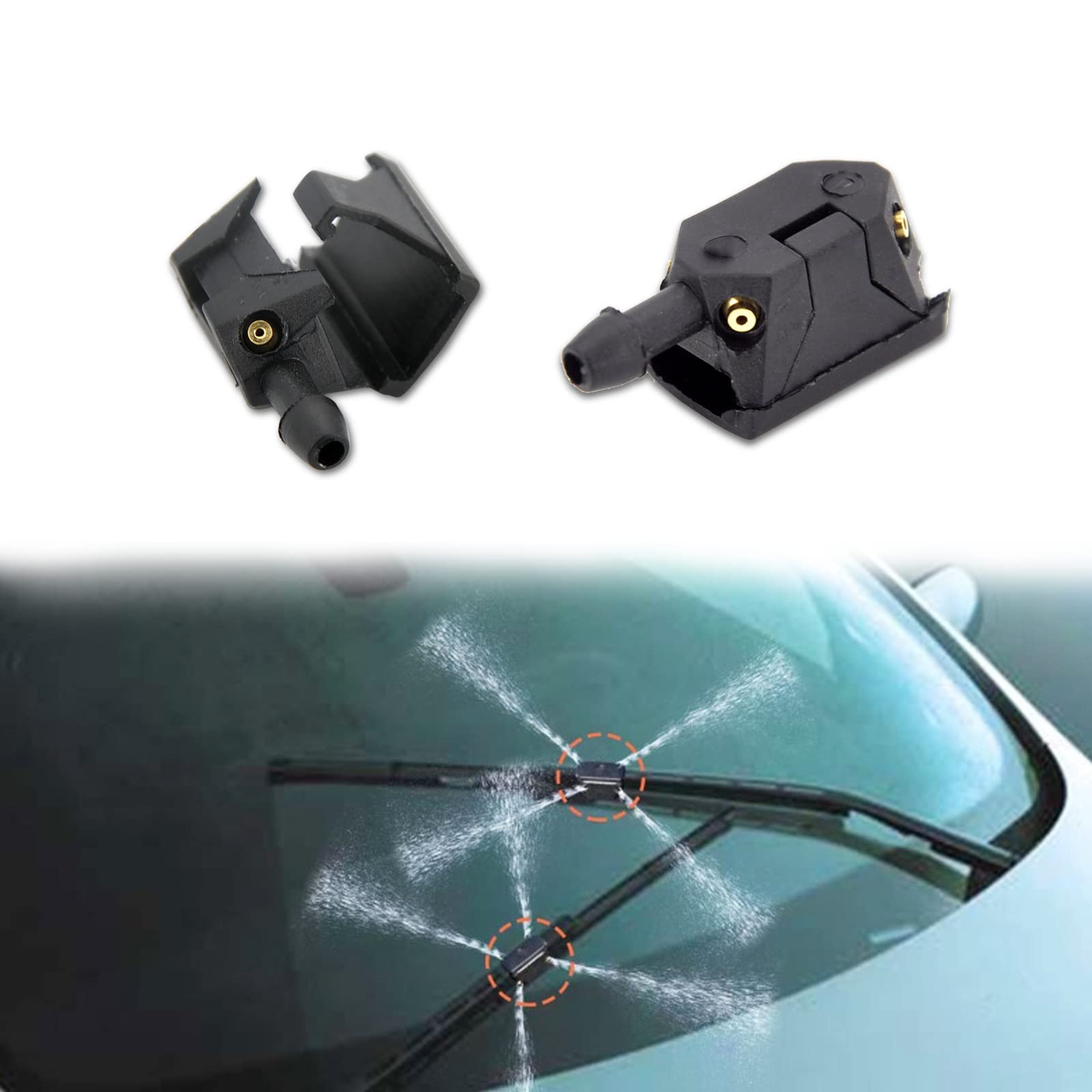 Yonput2 PCS Car Front Windshield Washer Nozzle Sprayer, Arm-mounted Nozzles, Universal Vehicle Windshield Wiper Replacement (Black)