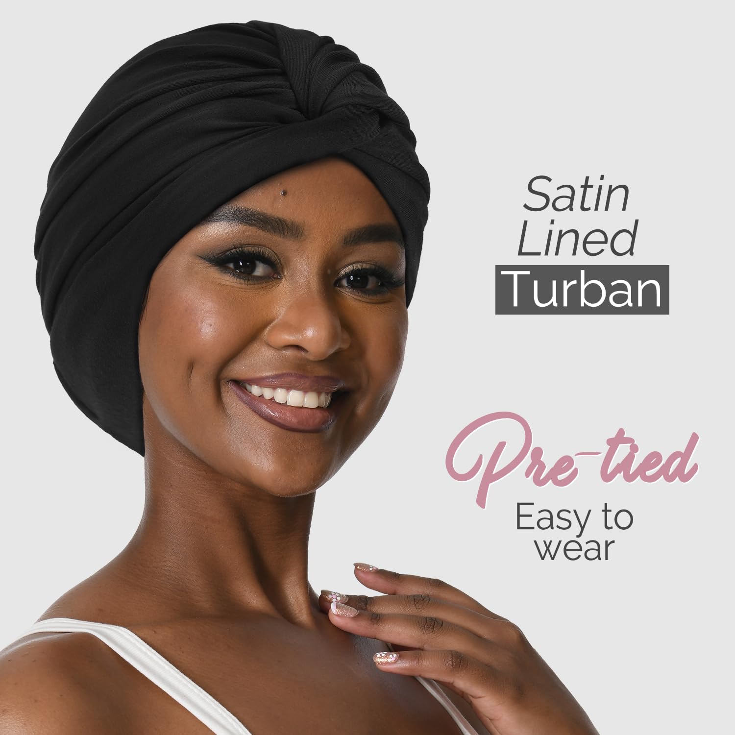 Hat Hut Satin Turban for Women Silk Bonnet Satin Bonnet Sleep Cap for Curly Hair Sleeping Adjustable Head Wrap Twisted Turban (Black)