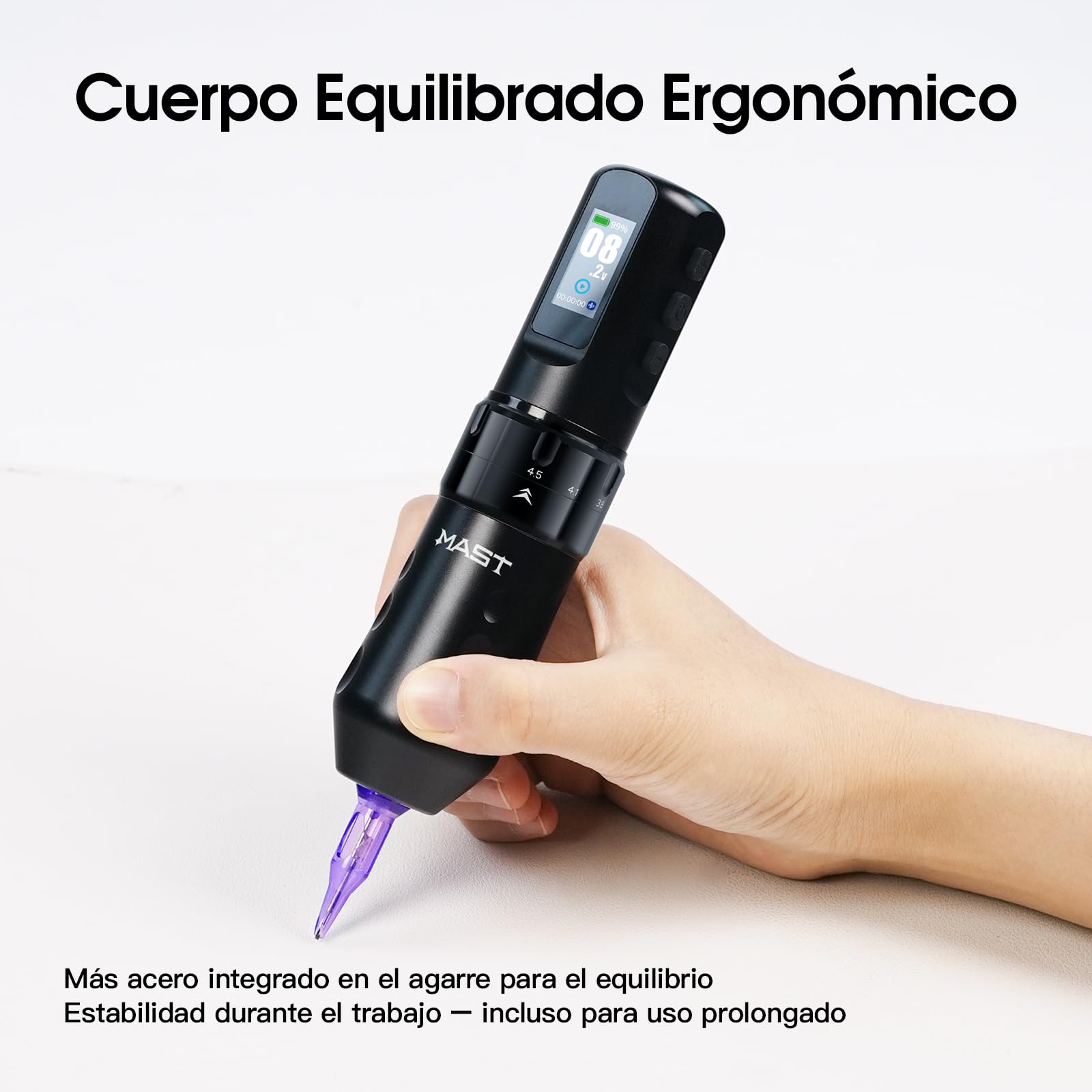 Mast Tattoo Flip4 Pro Máquina de Tatuar Inalámbrico - 7 Carreras (2.5-4.5mm) - 2 Pieza Batería 2000mAh - Para Principiantes y Profesionales Negro