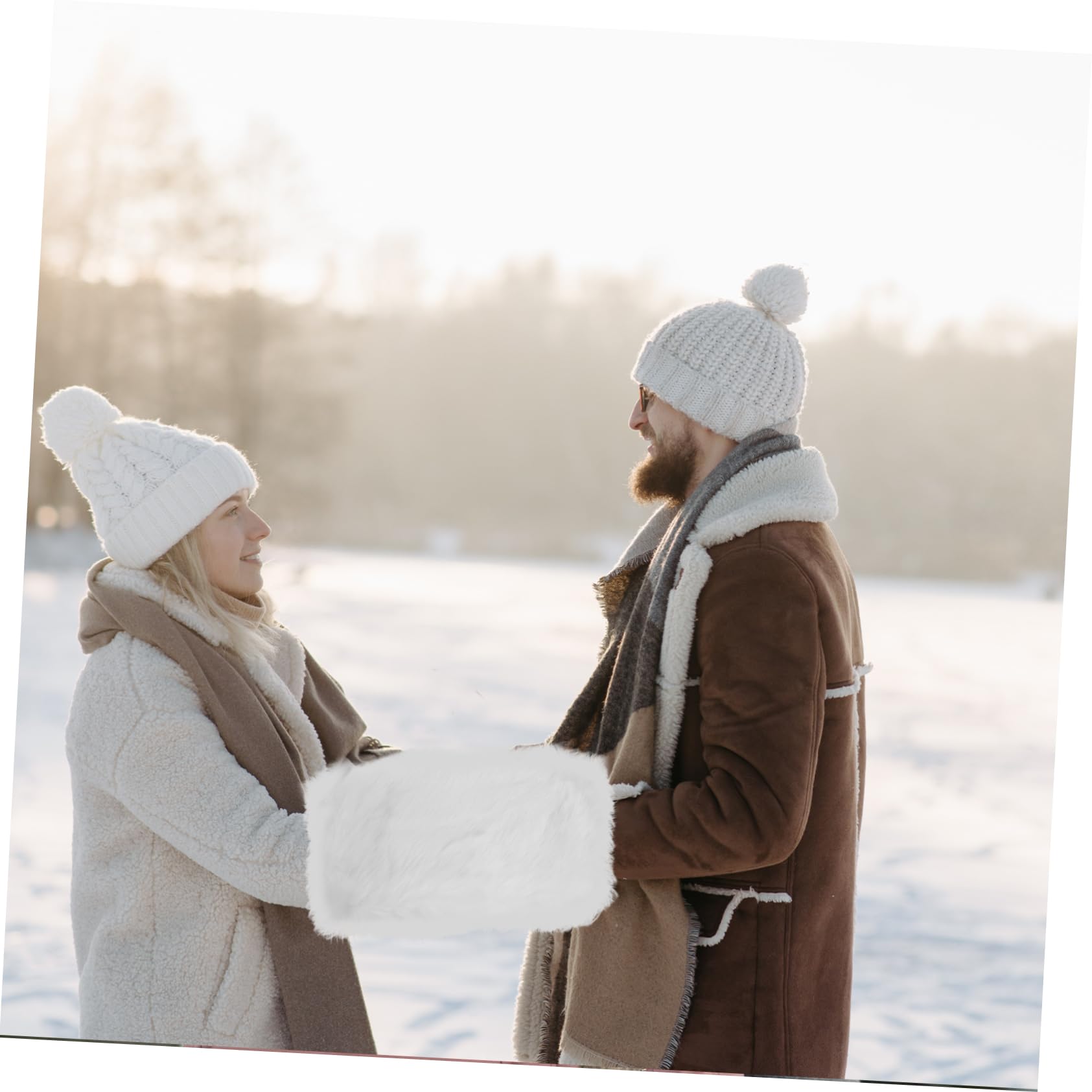 Manguitos Cálidos Diseño de Peluche Blanco de Piel Sintética para Mujer Calentadores de Manos Resistentes al Frío y Invierno Ideales para Fiestas