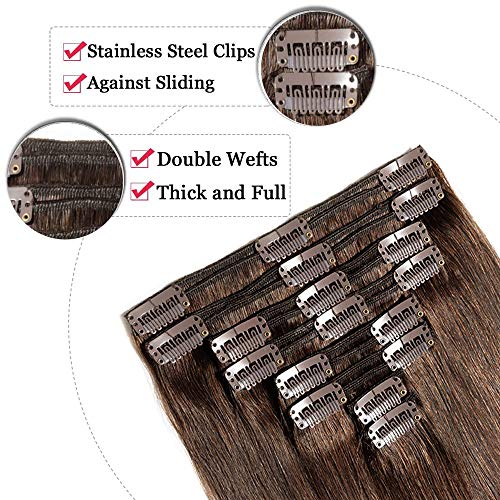 Elailite Clip in Hair Extensions Real Human Hair Double Weft Thick Remy Natural Hair, 8 Pieces Full Head Straight - Image 3