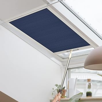 Keego Cordless Cellular Honeycomb Window Blinds for Windows Skylight Single Cell Free Stop Shades Energy Saving Thermal Insulated Cellular Skylight Blind for Ceiling SkylightBlackout, Navy Blue