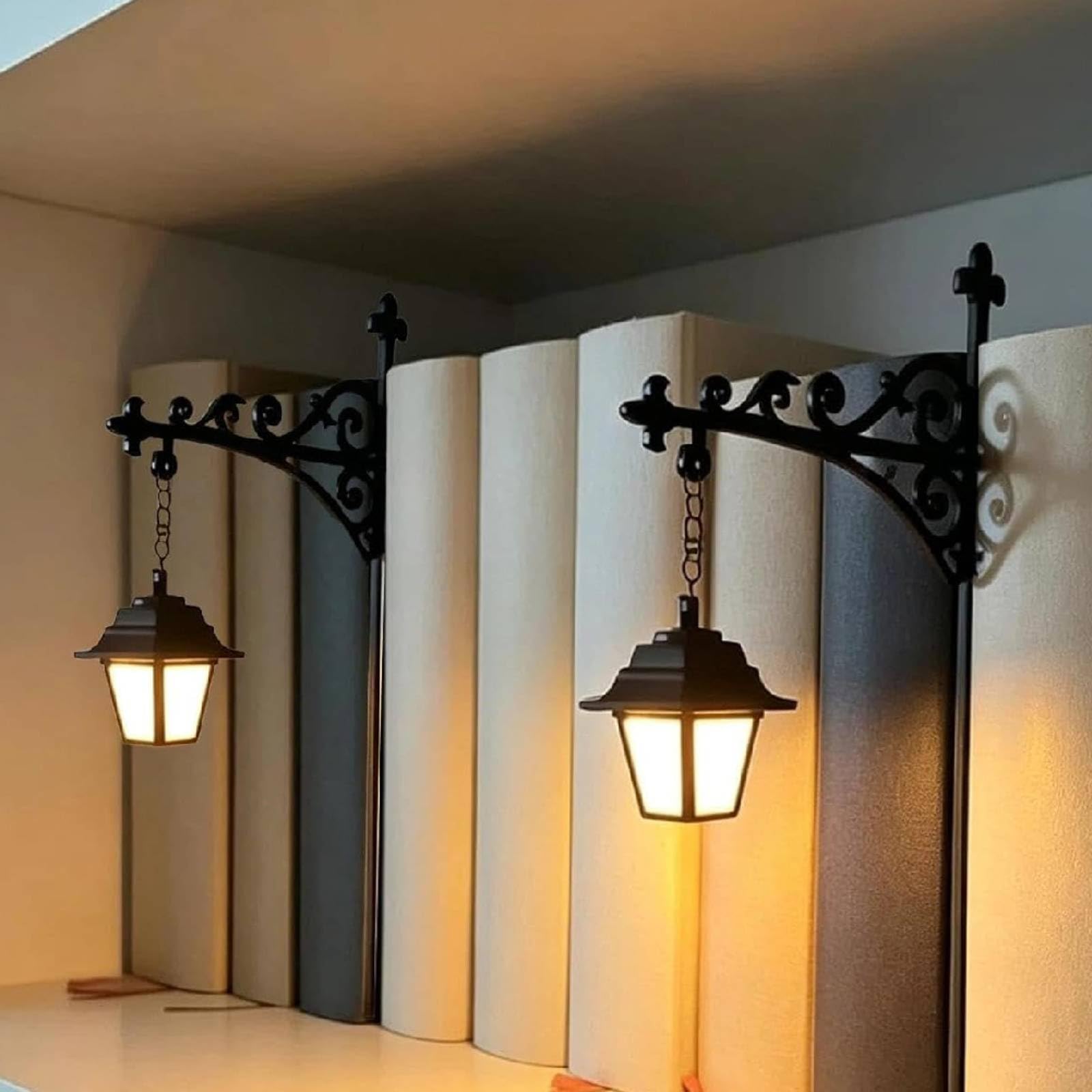 Little Library Lantern-Decorative Bookshelf Lighting, Vintage Library Lantern Bookshelf Lamp for Bookworms, Mini Books Nook Lamp, LED Nightlight, Desk Decoration (A)