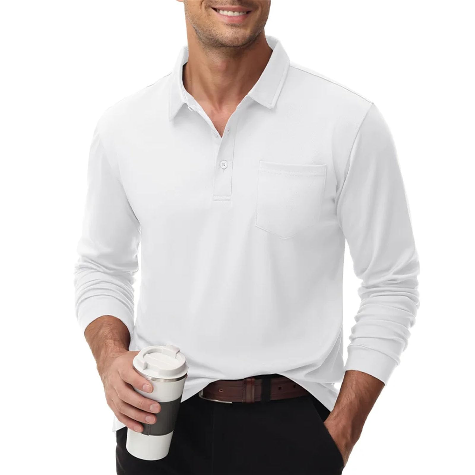 Polo de manga larga para hombre, con bolsillo en el pecho, informal, ligero, transpirable, para golf