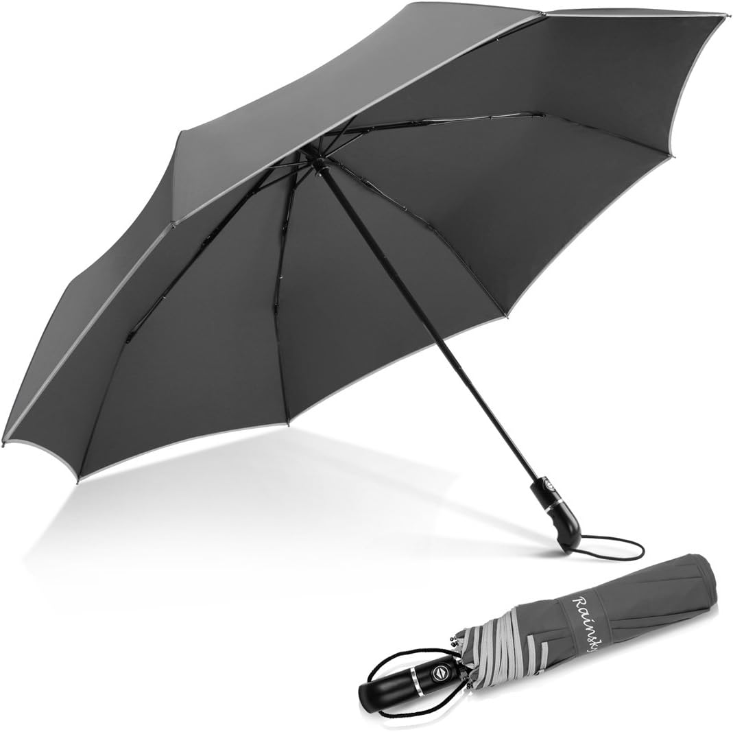TANGDIAABBCC Sudopo Nesus Travel Umbrella, 8 Ribs Large Auto Open Close Compact Folding Windproof Umbrella(Grey)