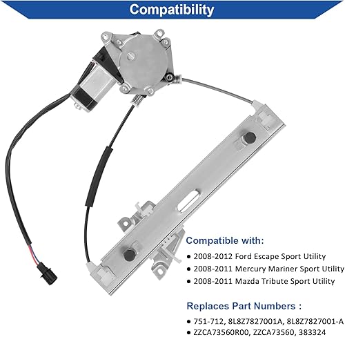 Miniatura 2 de Obaee 751-712 Elevalunas eléctrico trasero izquierdo del lado del conductor con motor compatible con Ford Escape 2008 2009 2010 2011 2012, Mercury