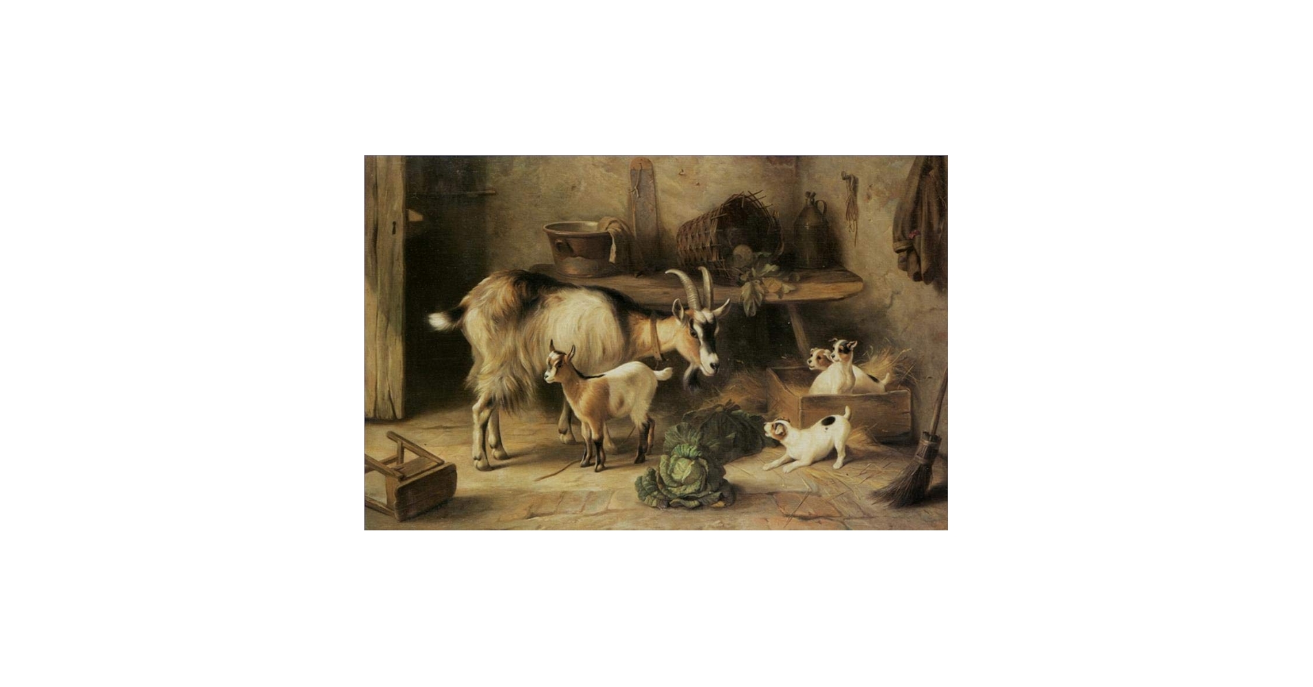 Amazon.co.jp: 26 点のヤギと子犬の動物の絵画 キャンバス上の油彩画