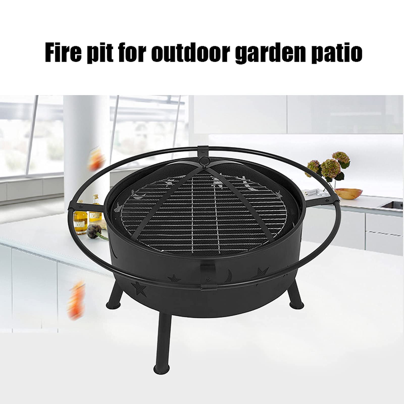 Bracieri a legna da esterno, braciere portatile, falò rotondo a legna da patio e braciere da cortile per esterni con griglia per barbecue