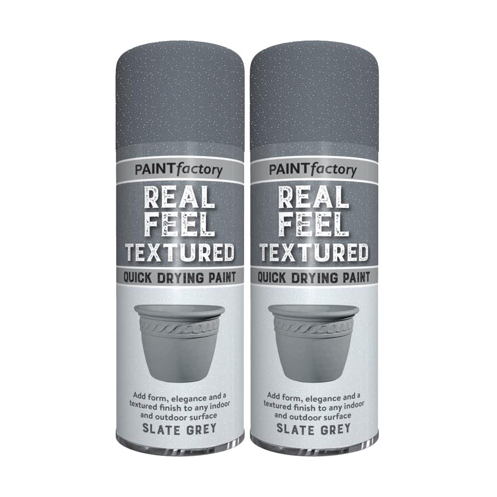 Classic Signature Slate Grey - 2 X Real Feel Textured Grey Spray Paint 400Ml Quick Drying, Decorative Effect Aerosol Can For Wood Metal