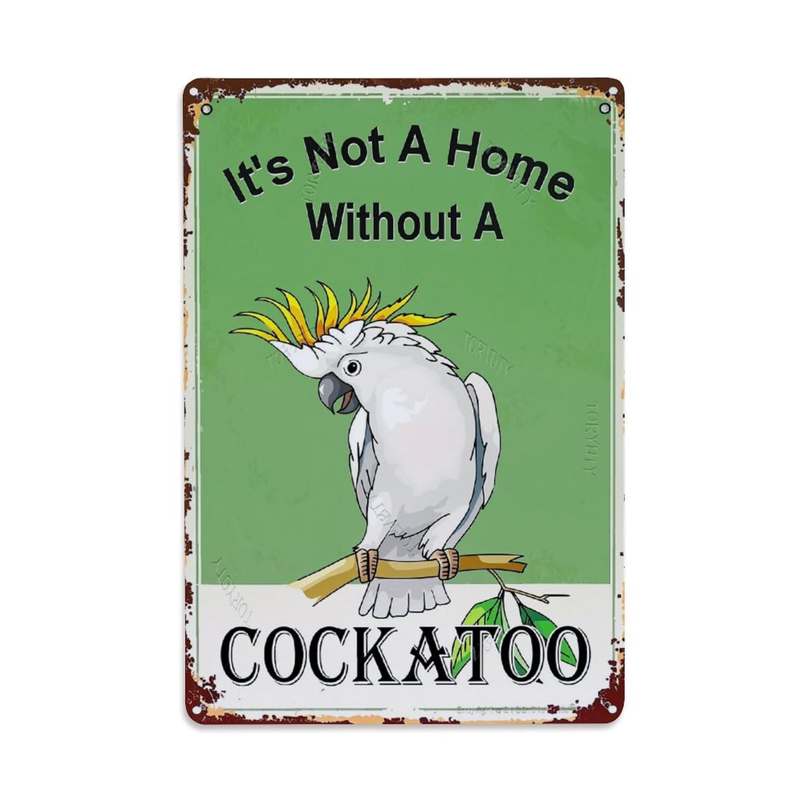 Jdfenggu Vintage Cockatoo Perched On Branch With Leaves Retro Metal Tin Sign, Decor Art Poster For Bar, Home, Man Cave, Kitchen, Laundry Room Gift 8X12inch