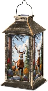 Solar Lantern Buck Deer Fawn Autumn Forest Vibrant Fall Colors Scenic Landscape Garden Hanging Lantern Waterproof Solar Powered Lighting Outdoor Table Lamp for Deck Yard Camping Patio Decor