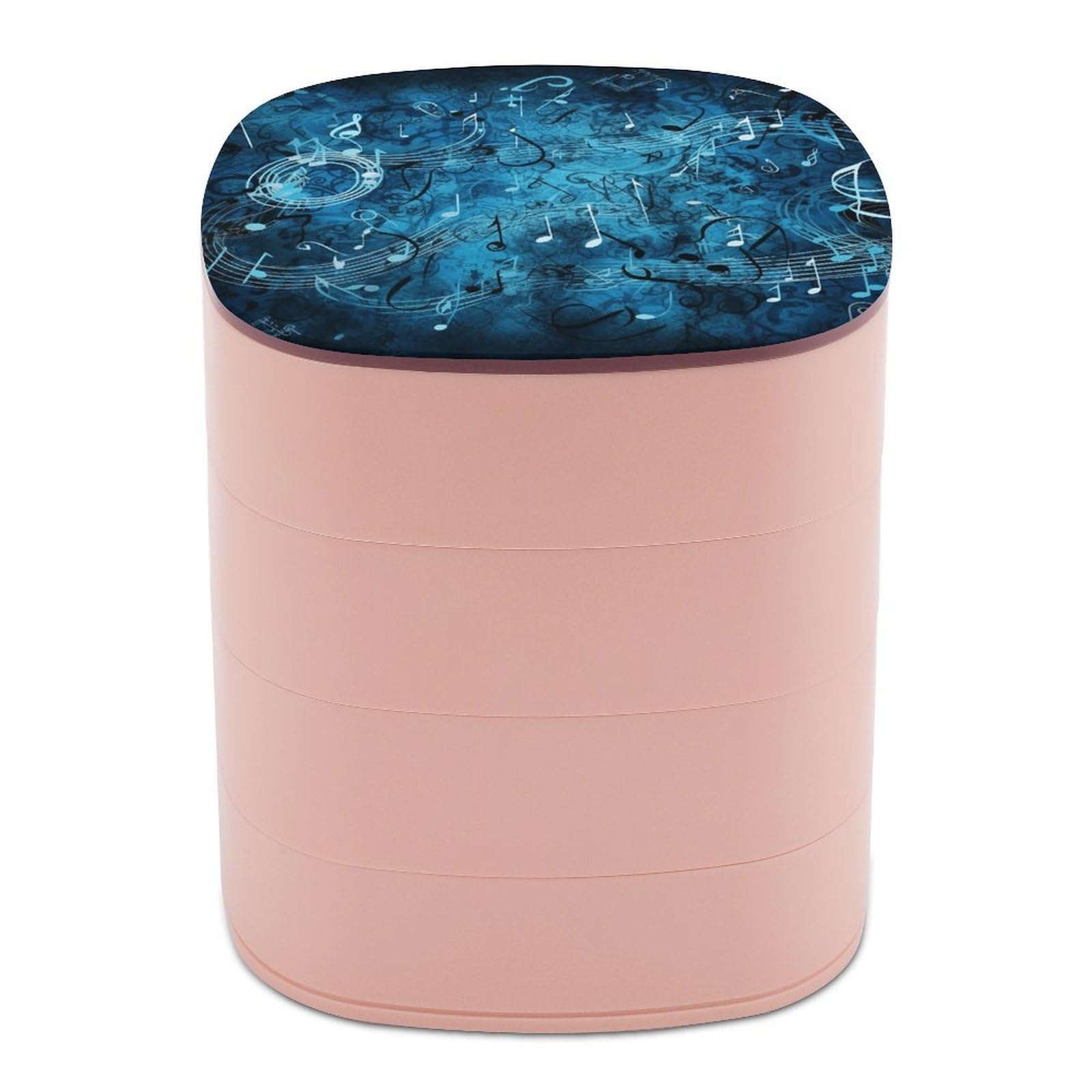 VstaDank Blue Musical Notes Jewelry Box with Mirror Travel Small Jewelry Case for Women 4-Layer Rotatable Jewelry Organizer Storage Box Portable Jewelry Storage Case for Rings Earrings