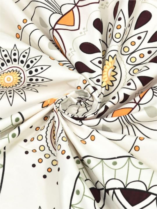 Image of 300 TC Cotton Feel Glace Cotton Elastic Fitted Bedsheet for King Size Double Bed | Fits up to 8 Inch Mattress | Printed Bedsheet with 2 Pillow Covers (Cream Brown, Double Size - 72 inchx72 inch)