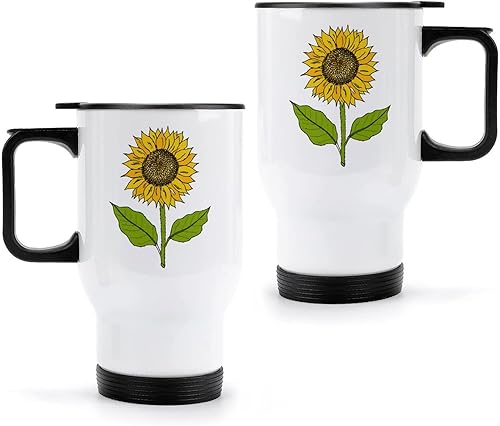 Miniatura 3 de Taza de café de viaje de girasol con asa y tapa, vaso aislado de doble pared