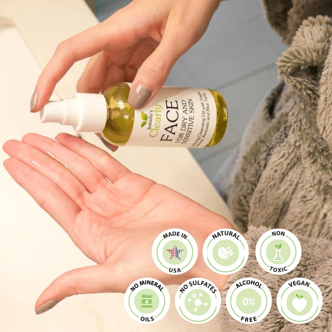 Clearly FACE, Natural Oil Cleanser Face Wash and Makeup Remover | Anti Aging Cleansing Oil with Rosehip, Avocado, Sea Buckthorn, Vegan Squalane | Water Free, Made in USA