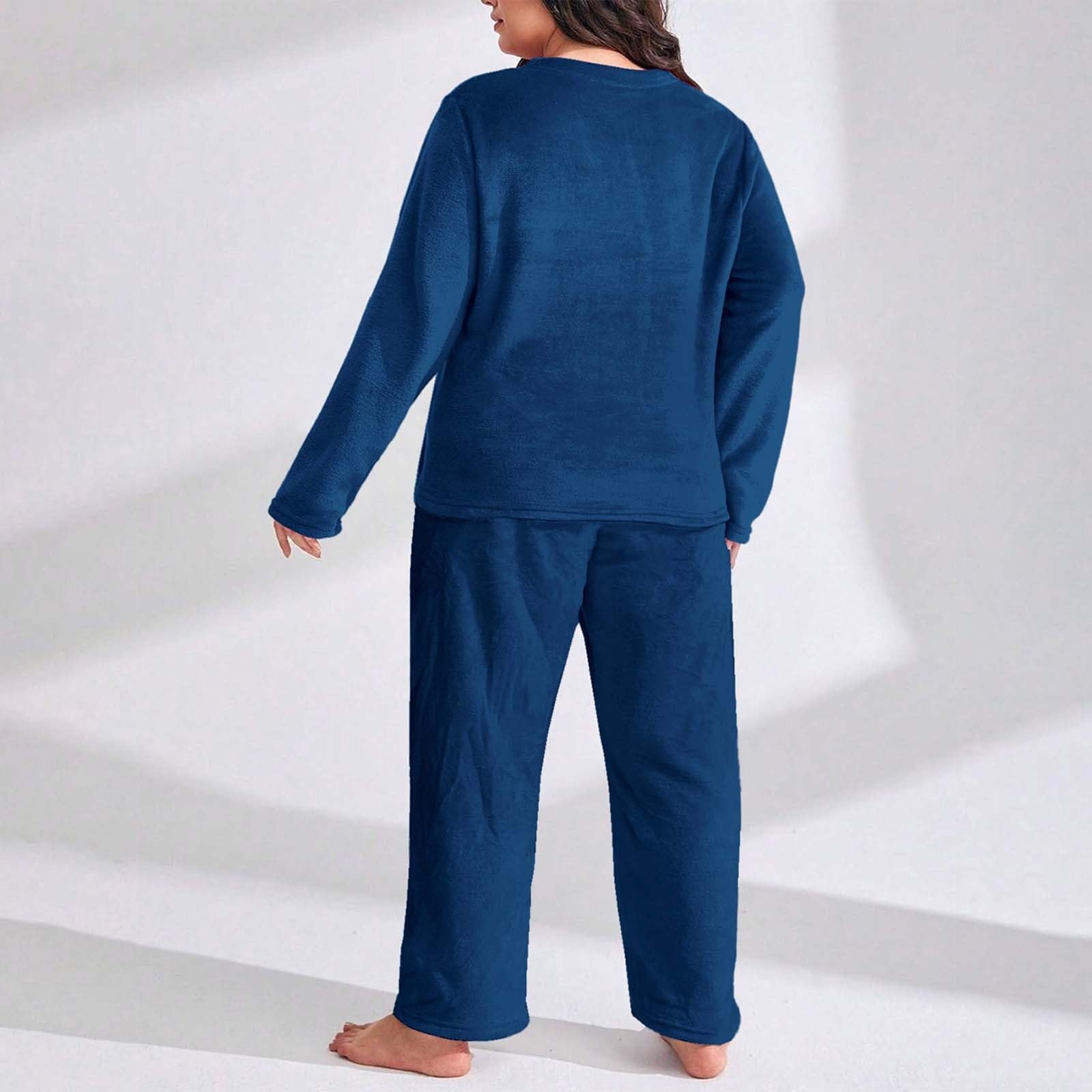 Traje de casa para mujer, de forro polar, pijama de invierno, cálido, traje de ocio para mujer, juego de dos piezas, cuello redondo, ropa para el hogar, suelto, peluche, ropa de cama de gran