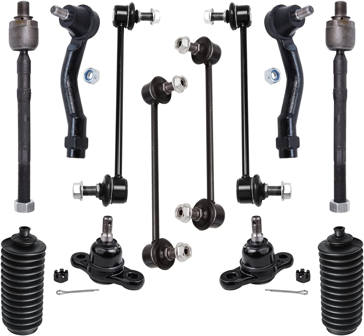 Detroit Axle - 12pc Front Suspension Kit for Hyundai 2005-2009 Tucson, Kia 2005-2010 Sportage, 2 Lower Ball Joints 4 Inner & Outer Tie Rods 4 Front Rear Sway Bars 2 Boots 2006 2007 2008 Replacement