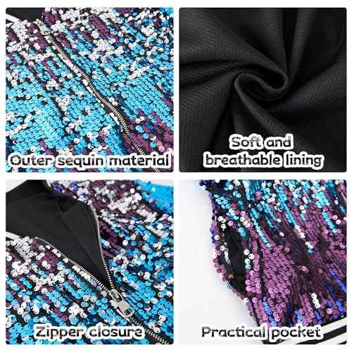 Image of LOLANTA Girls Sequin Jacket, Long Sleeve Kids Bomber Coats with Pockets, Spring Fall Outfits for 4-15 Years