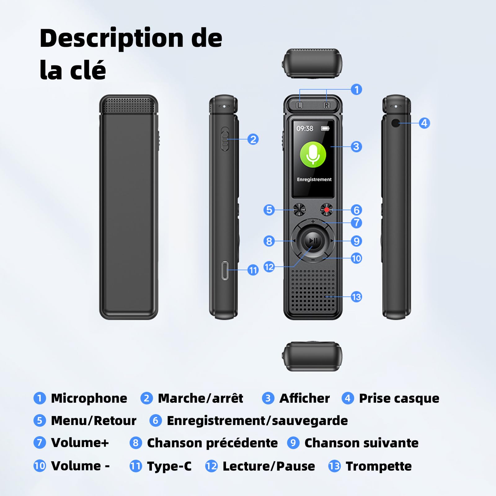Micro Espion Enregistreur Vocal, Mini Dictaphone USB, Appareil d'Écoute Espion