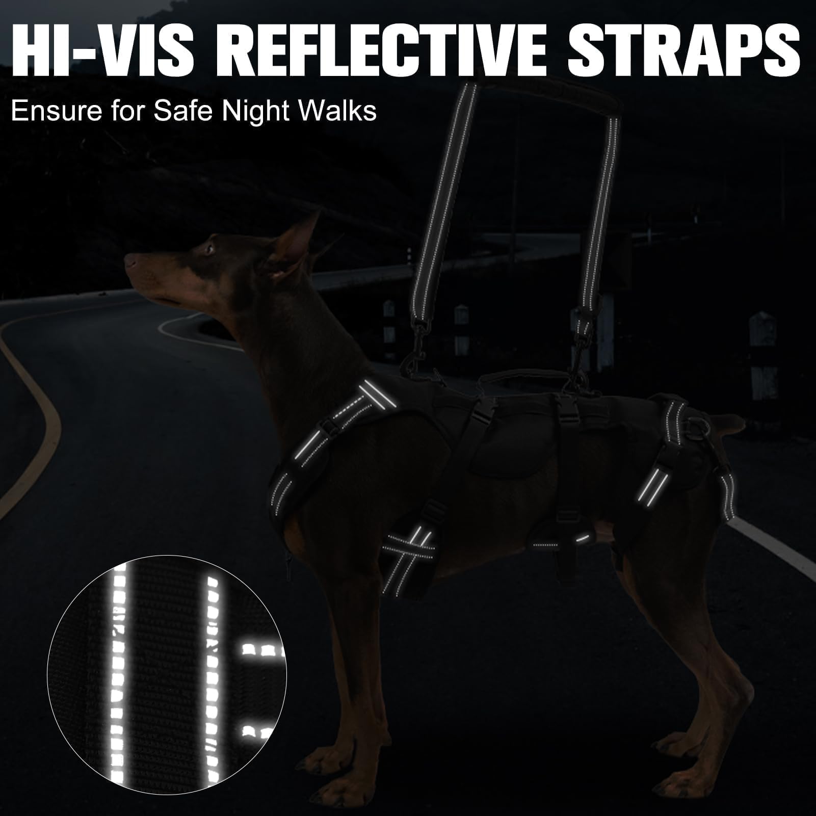 BINGPET Arnés de elevación para perros, soporte de pierna trasera para perros grandes, arnés reflectante ajustable con asa, correa multifuncional para perros mayores lesionados