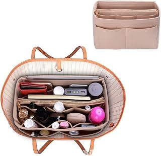 JTWEB Handbag Organiser Insert,Felt Insert Bag Organiser Bag in Bag Organizer with Detachable Bag and Key Chains,with Zipper Portable Purse Organizer for Travel(1PCS)