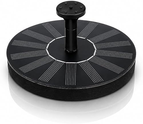 Solar Floating Fountain Water Pump, Black, for Bird Baths, Garden Bowls and Patio Ponds, with Spray Nozzle Attachment Solar Powered