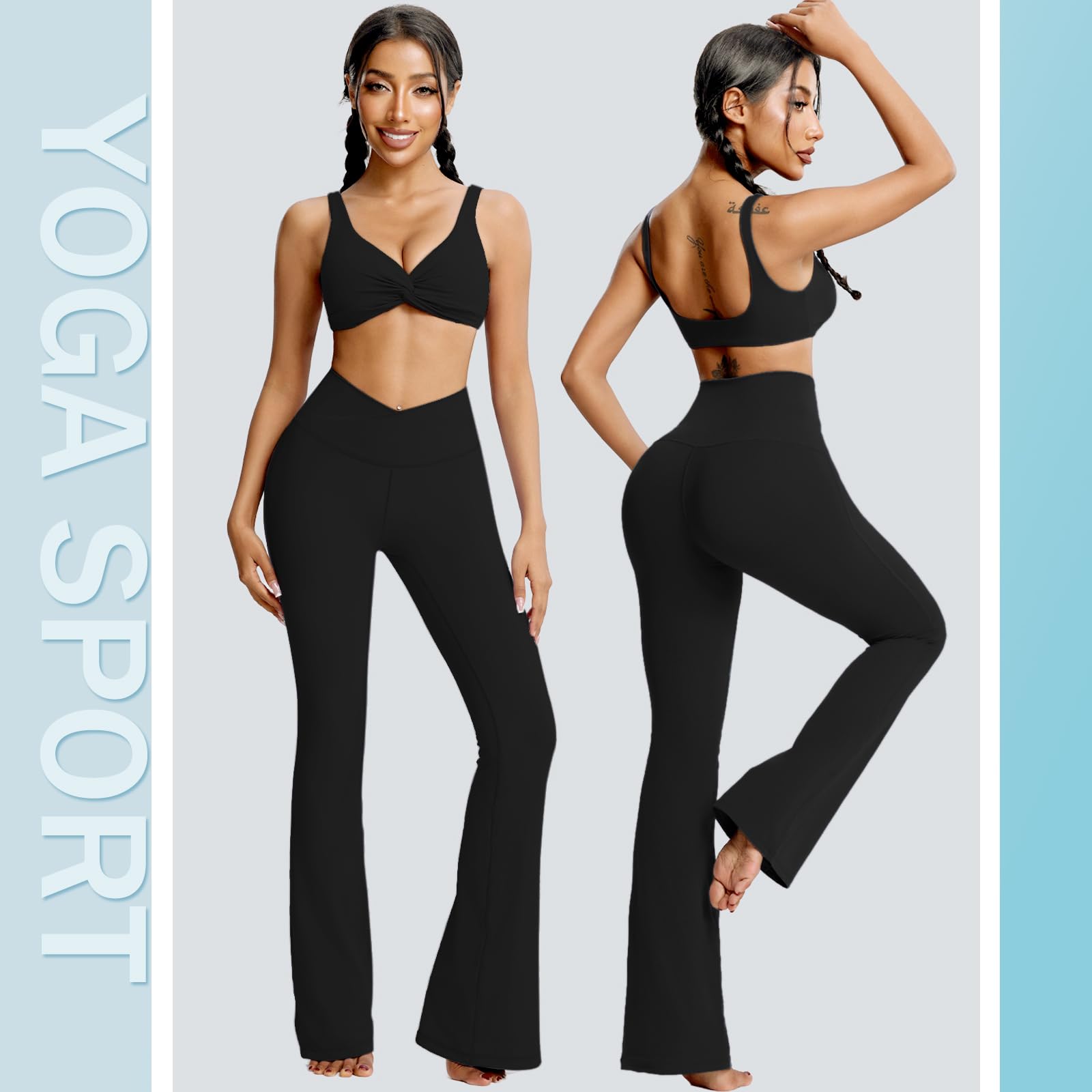 Pantalones Campana Mujer Cintura Alta Mallas Deportivas Push Up Pantalones de Yoga Pants Casual Mujer Elasticos Acampanados Flared Leggins Deportivos Danza Fitness