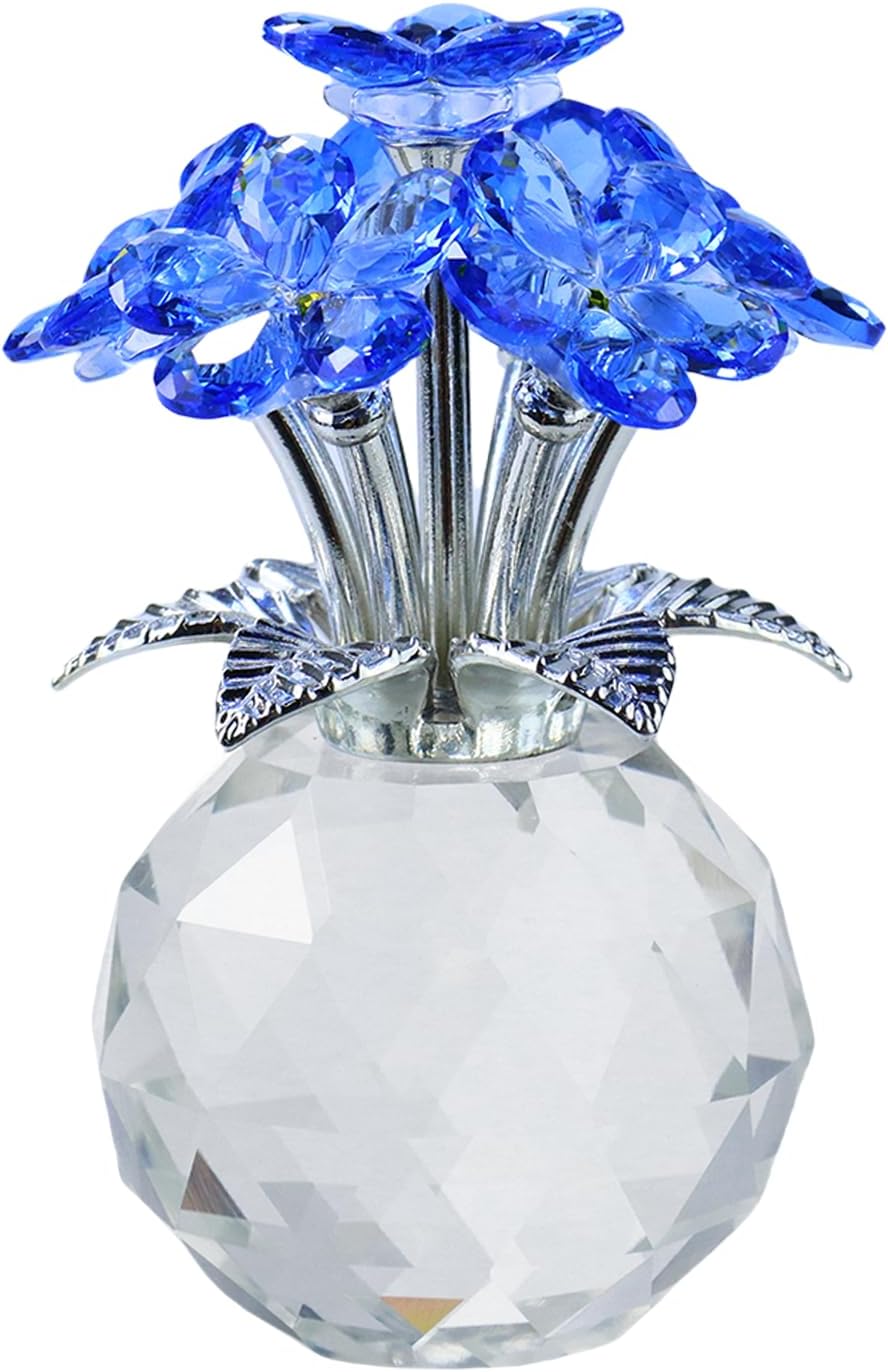 Blue Crystal Forget Me Not Flower - Handmade Glass Figurine, Meaningful Gift for Women, Mom, Wife, Sister, Christmas - Elegant Tabletop Decor for Home, Office, Wedding Centerpiece, Gift