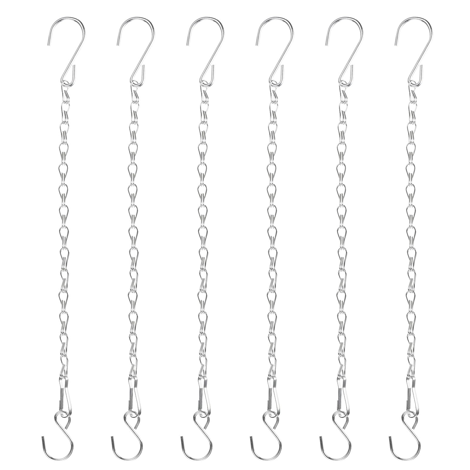 M METERXITY 6-Pack Chain for Hanging Plants, 33cm(13 Inch) Adjustable Hanging Chain with Hooks for Bird Feeder/Planter/Lantern/Wind Chime, Iron Basket Extender Hanger [Silver]
