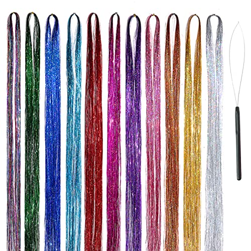 LuMingSe Hair Tinsel 2700 Strands 11 Colors Fairy Hair 46 Inch Glitter Hair Tinsel Strands Kit Sparkling Shiny Hair Extensions Heat Resistant Hair tinsels (11 colors mixed)