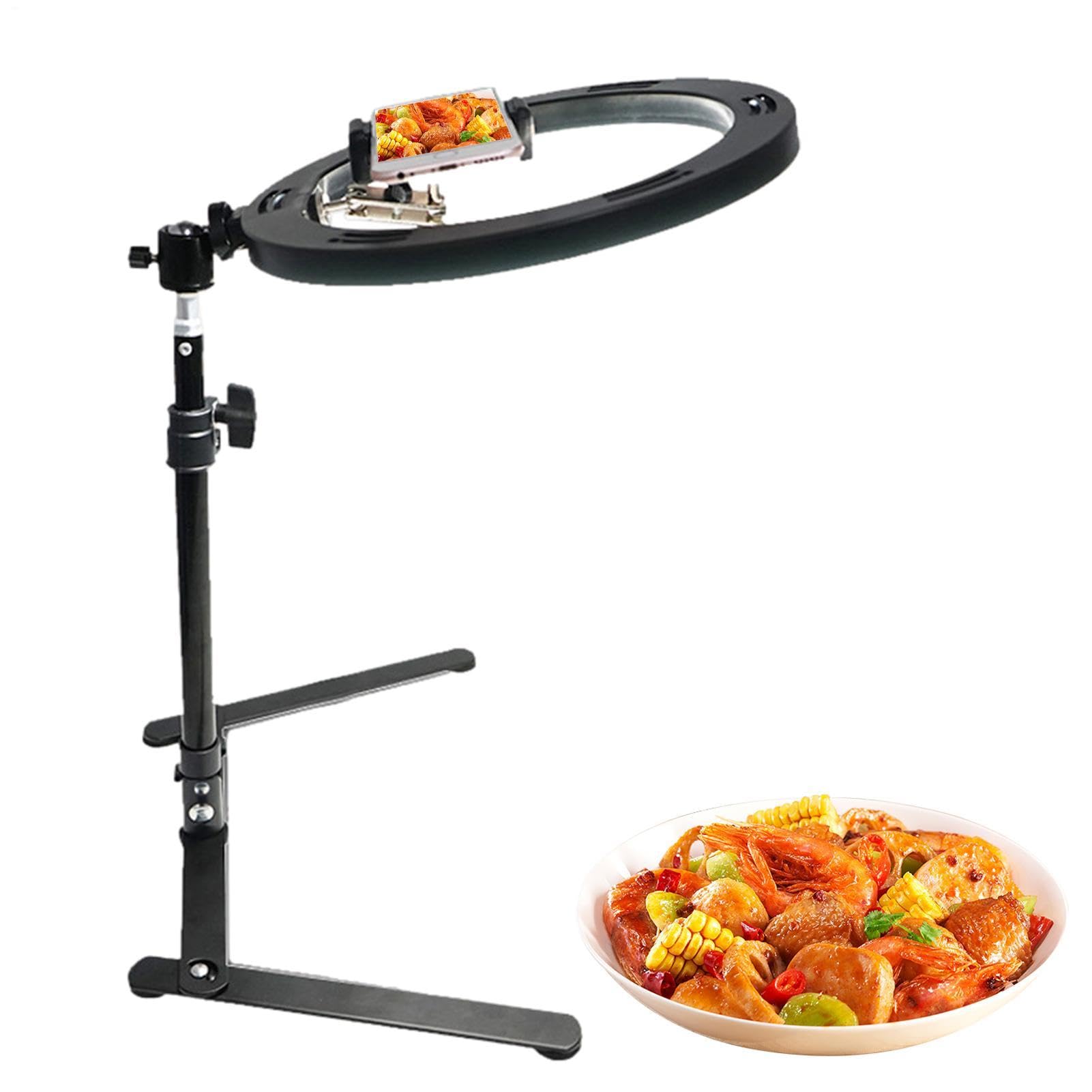 Treppiede per telefono in testa, 30 cm, regolabile, in metallo | con clip per luce, strumento per la creazione di registrazioni di vlogging, video conferenze live streaming tutorial di cucin