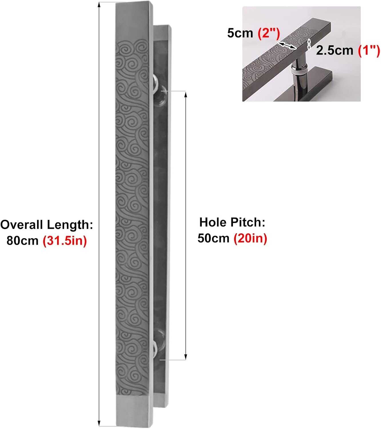 Door Pull Handle Barn Door Handles Double Sided Gate Handle, Traditional Oriental Style Indoor Outdoor Door Grab - Auspicious Cloud Pattern, Easy to Install (Color : Black, Size : 80cm/32inc