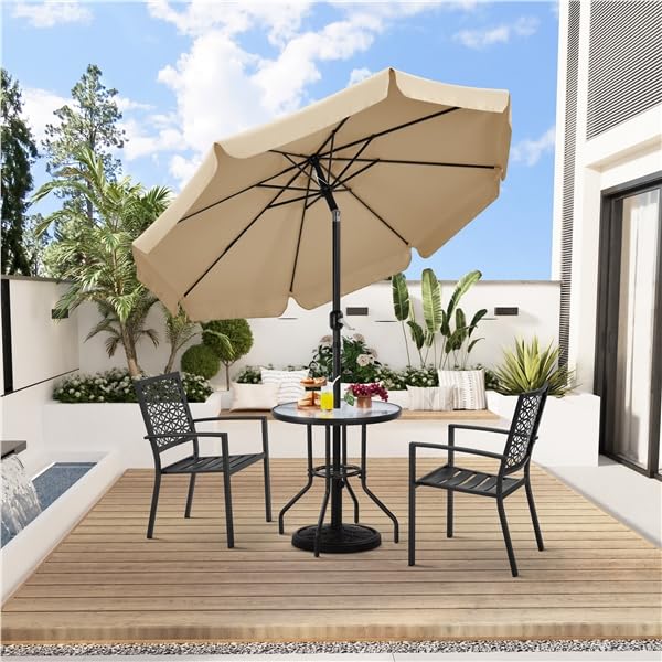 Yaheetech Ombrellone da Giardino Esterno con Bordatura 8 Stecche Manovella Parasole Protezione UV per Spiaggia Balcone Terrazzo Mercato Reclinabile Ecrù