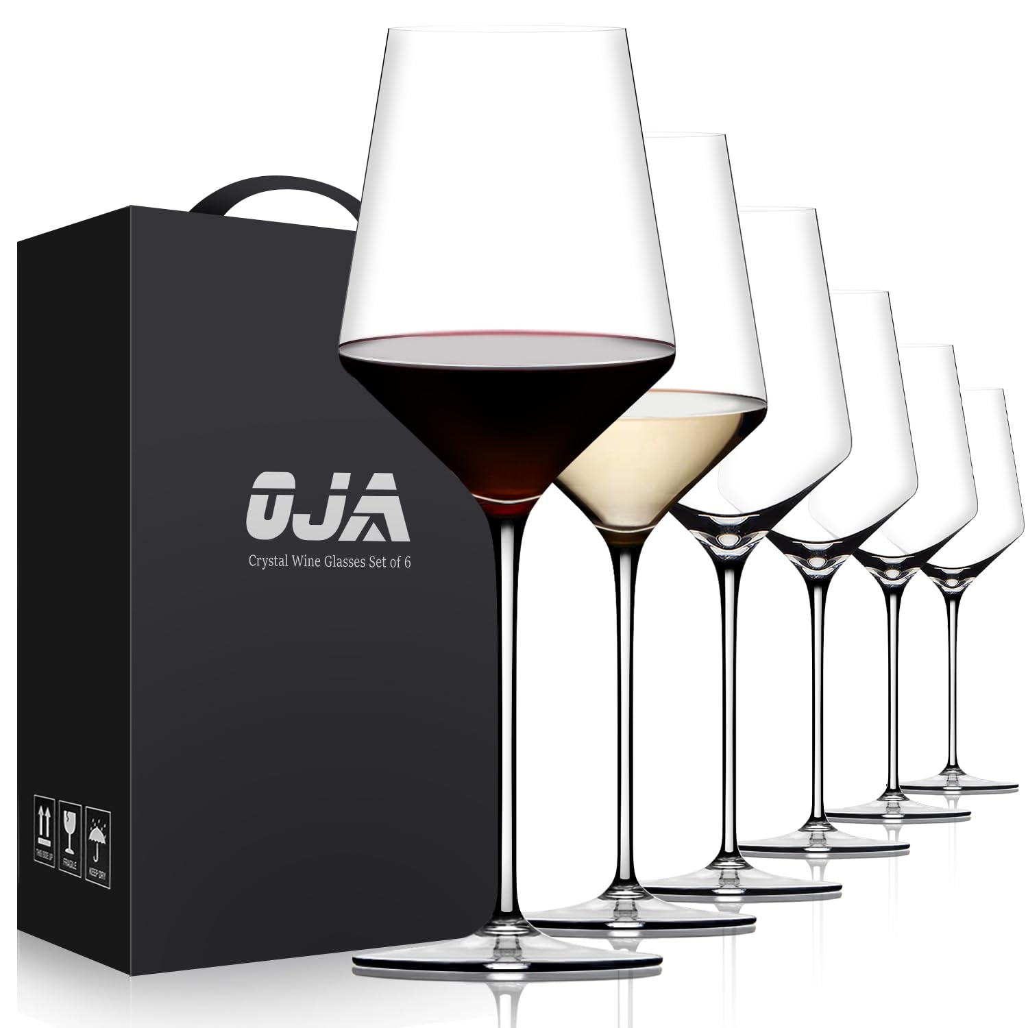 Juego de 6 copas de vino tinto de cristal de alta calidad, sopladas a mano, 15 onzas, borde fino, tallo largo, perfectas para uso diario o rojo, aniversario de boda único o regalo de cumpleaños