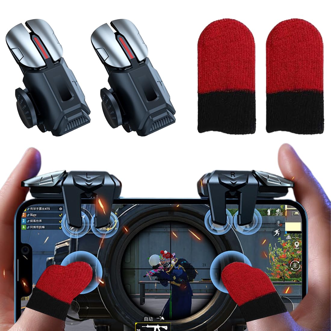 Triggers 6 Dita Joystick Controller con 8pcs Mobile Game Finger Sleeve, per PUBG COD Compatibile con Telefono Smartphone Android e iPhone